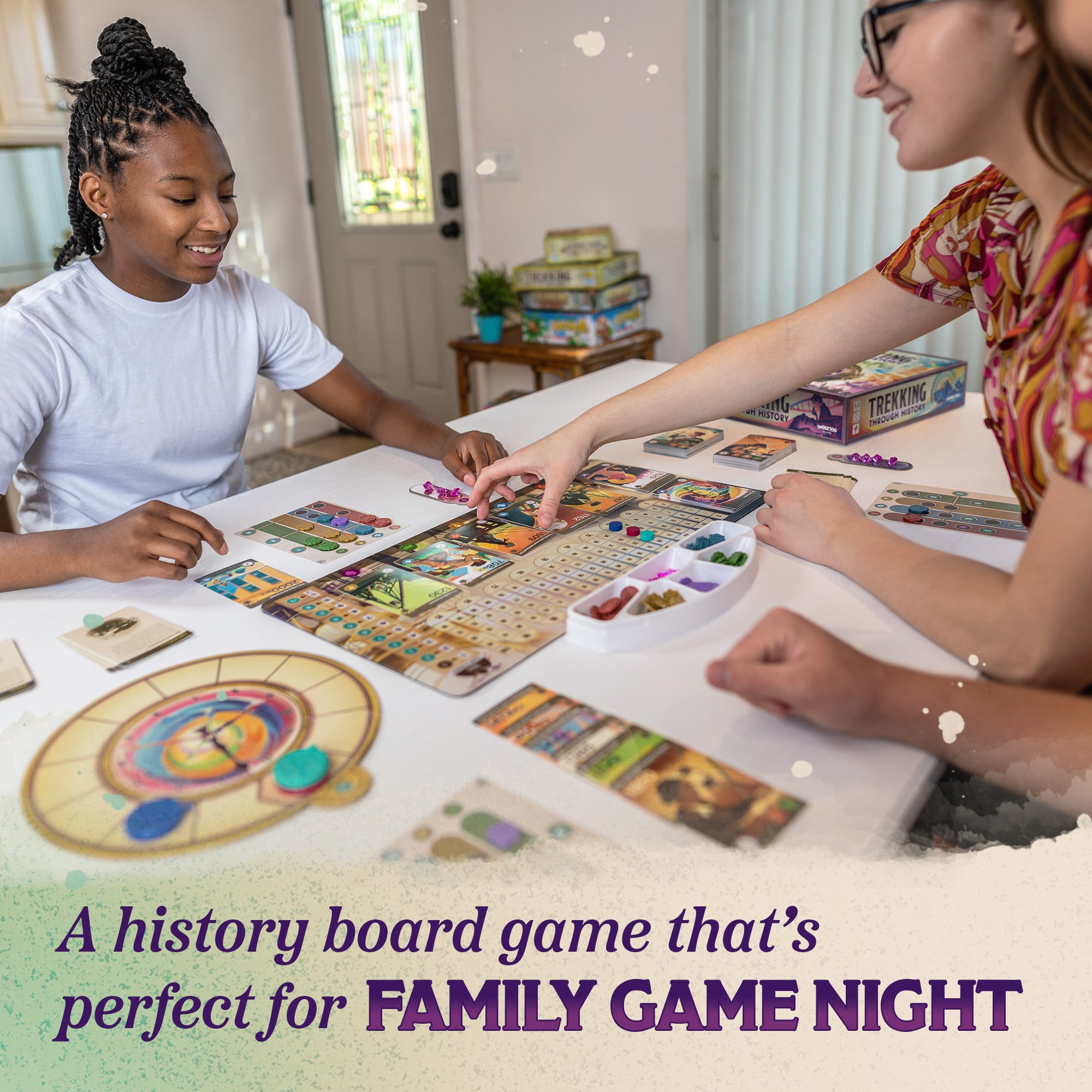 Board game with colorful pieces and cards representing various national parks.