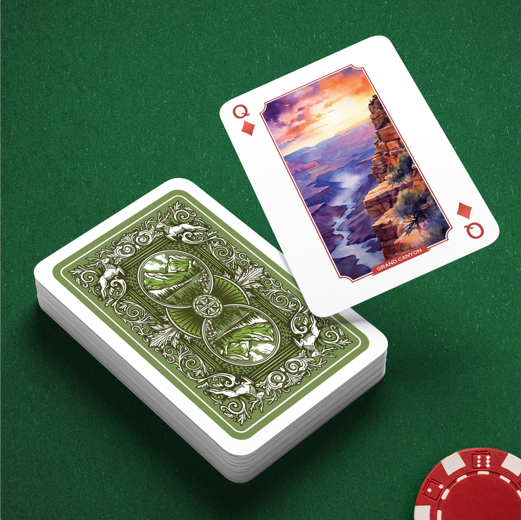 Board game with colorful pieces and cards representing various national parks.