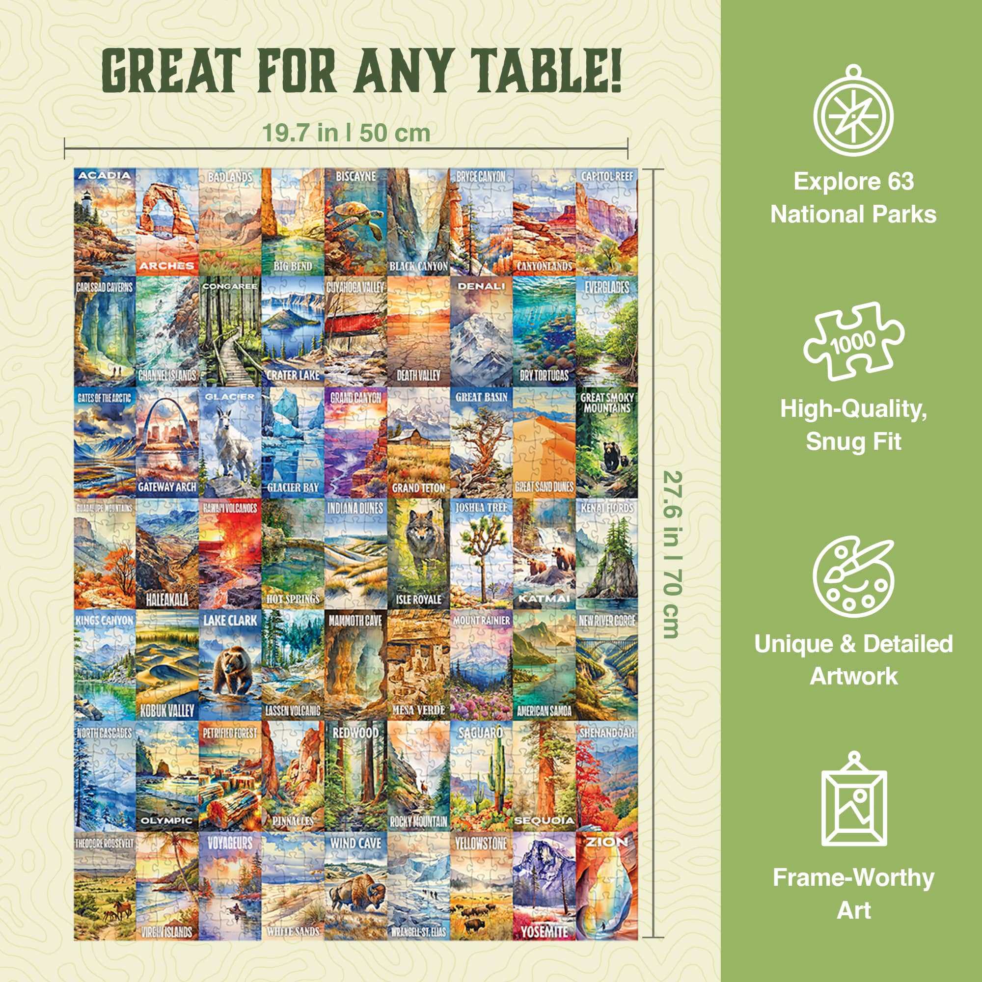 Board game with colorful pieces and cards representing various national parks.