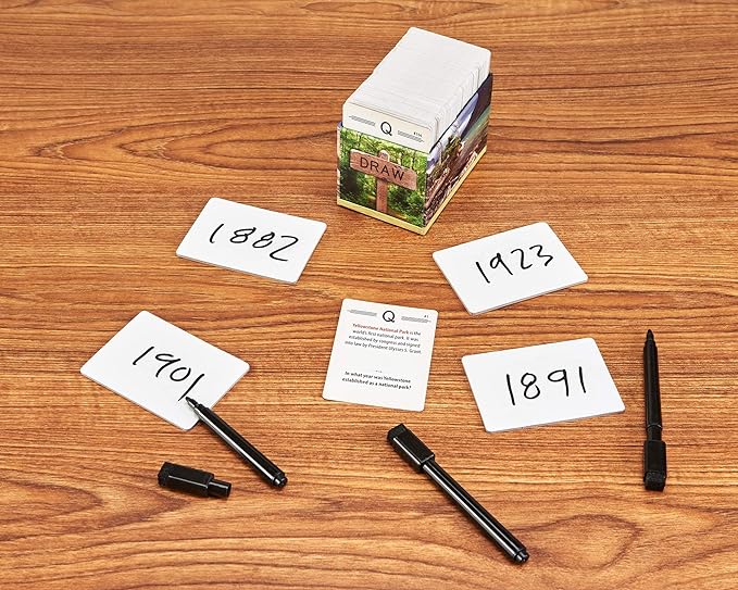 A collection of educational trivia cards about U.S. national parks and geographic facts.